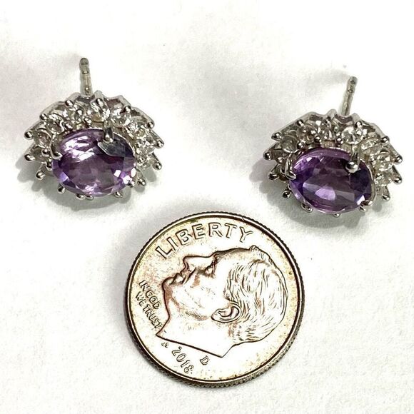 AHX#x Striking Amethyst, Sim Diamond & Sterling Studs by D’Joy - Picture 5 of 7
